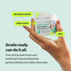 Peach Slices Snail Rescue bottle pour shot highlights easy 15-minute routine integration.