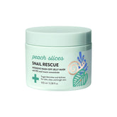 Peach Slices Snail Rescue mask jar closeup showing jelly texture for hydration and glow.