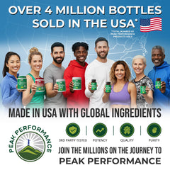 Peak Performance Ultra Pure Unscented Body Wash organic ingredients graphic highlights aloe, oils, and shea benefits.