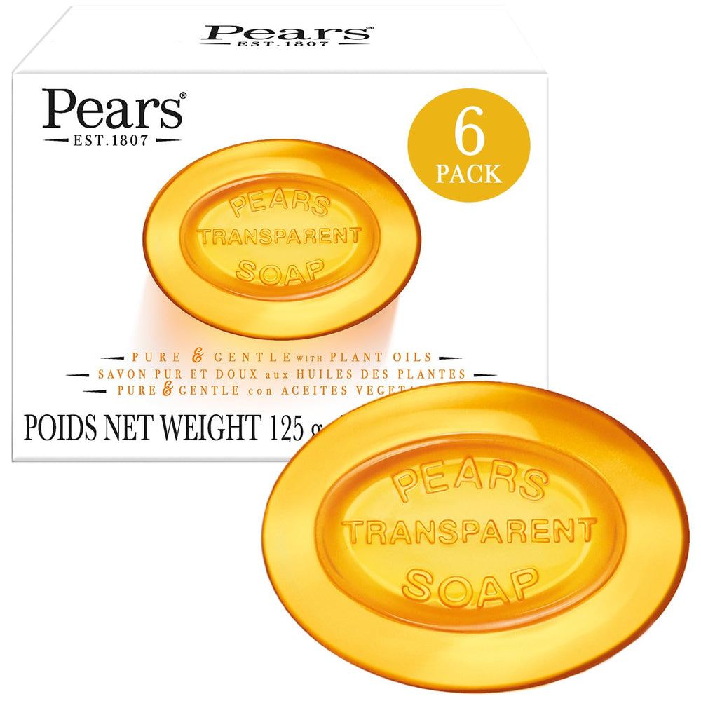 Pears soap bar with translucent amber glow showing glycerin moisture for hydrated skin