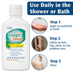 Pedifix FungaSoap foot-wash-application demonstrates targeted cleansing for daily foot care.