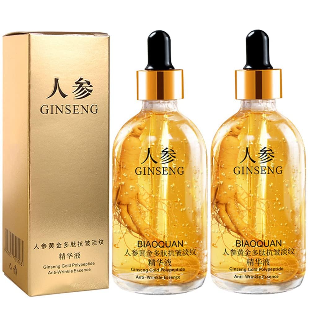 Peehss Ginseng Polypeptide essence bottle on stand signaling hydration and anti-aging potential