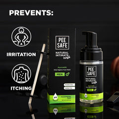Pee Safe Mens Intimate Wash pH balanced formula label closeup.