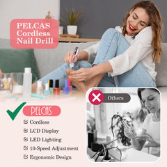 PELCAS Nail Drill Kit with 10 bits for thick nails and gel polish removal.