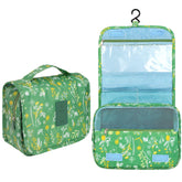 Pengxiaomei toiletry bag green hanging-hook shows space-saving travel organization.
