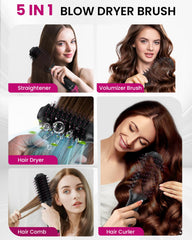 PENUIO hair dryer brush oval barrel provides lift and smooth finish.