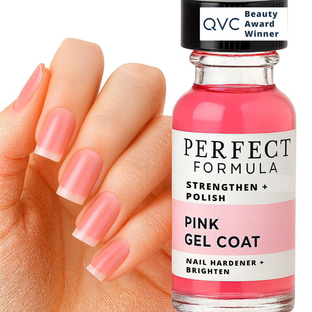 Perfect Formula pink gel coat bottle—protective base for stronger nails and smoother wear.