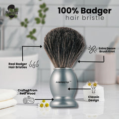 Perfecto badger shaving brush soft bristles for a gentle, premium lather.