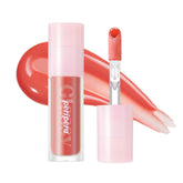 Peripera Ink Glasting Lip Gloss shows glassy shine on lips with vibrant color.