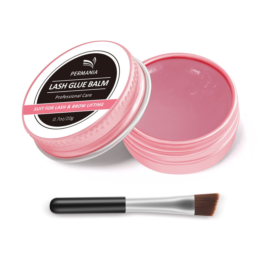 PERMANIA Lash Lift Balm Glue rose bottle closeup shows instant tack for precise placement.