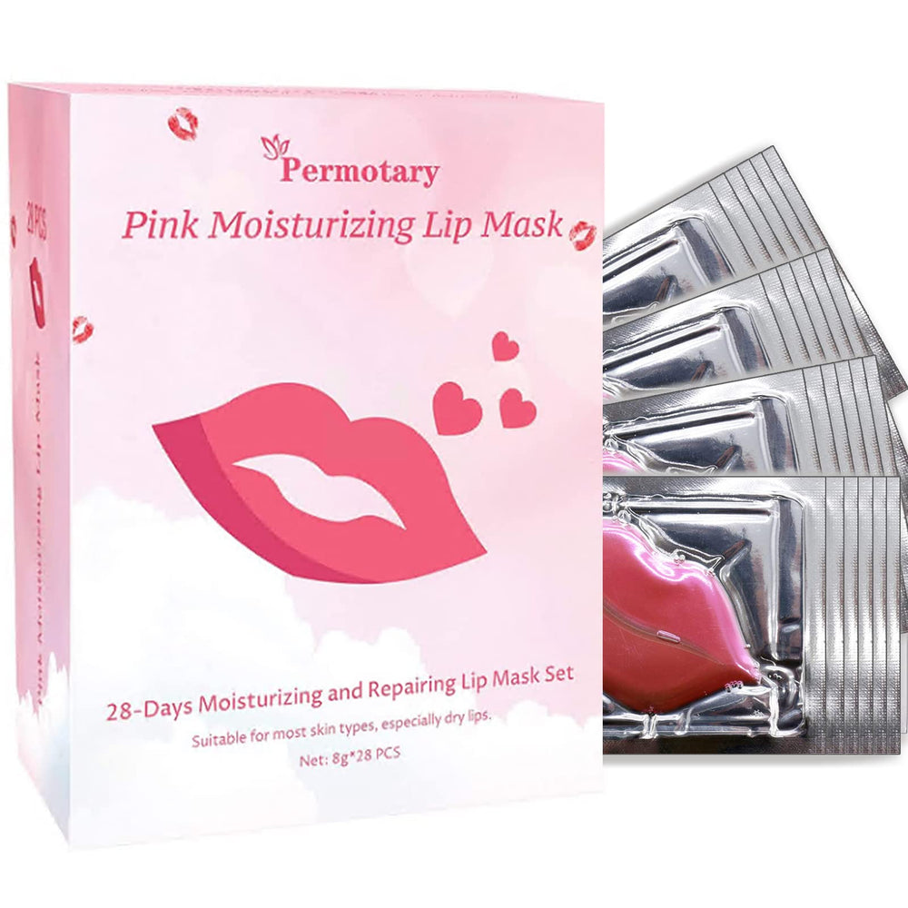 Permotary collagen lip mask packaging highlights a 28-piece set for lip care.