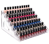 Pero Pero nail polish organizer shows seven-tier acrylic display for easy access and visibility.