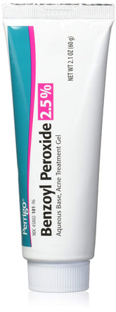 Perrigo acne gel 60g tube for targeted blemish treatment with 2.5% benzoyl peroxide