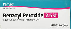 Perrigo benzoyl peroxide gel close-up showing controlled-dispense for precise application