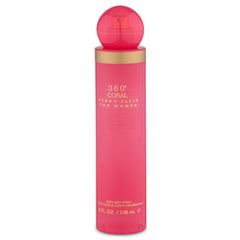Perry Ellis 360° Coral body mist bottle on vanity for daily freshness.