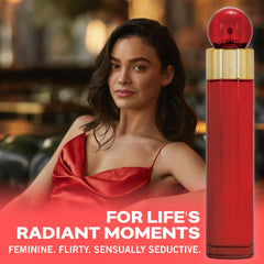 Perry Ellis 360 Red floral heart emphasizes jasmine, mimosa, and orange flower.