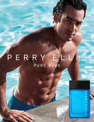 Perry Ellis Pure Blue bottle on dresser for confident daytime wear