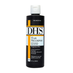 Person & Covey DHS Tar Shampoo bottle showing label for itchy scalp comfort.