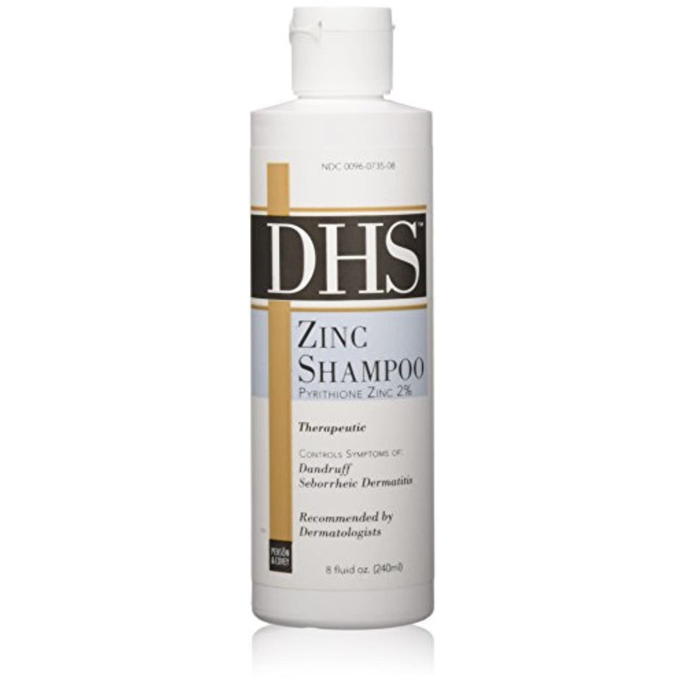 Person and Covey DHS Zinc Shampoo bottle provides refreshing cleanse and long-lasting scalp nourishment.