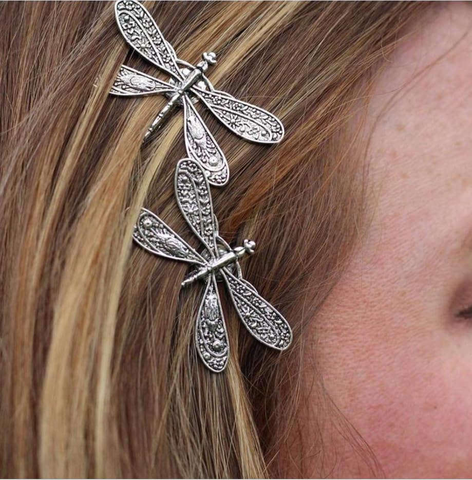 PETCTN Dragonfly Hair Clip front view adds vintage bridal charm