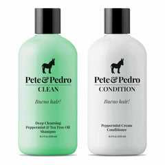 Pete & Pedro Clean Shampoo pour showing a minty, deep-clean feel.