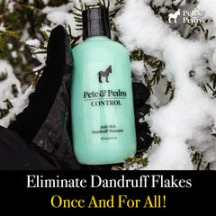 Pete & Pedro CONTROL menthol cooling-relief shot emphasizes soothing tingle on scalp.