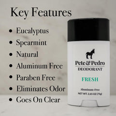 Pete & Pedro FRESH deodorant application demonstrates quick-dry texture for all-day freshness.