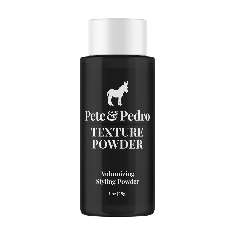 Pete & Pedro Texture Powder front view tin offers weightless volume and natural matte texture.