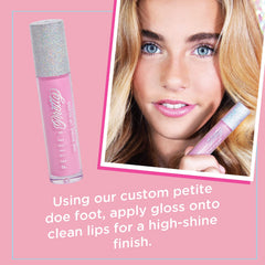 Petite 'N Pretty Gia Pink gloss pearl-finish swirls on lips glow