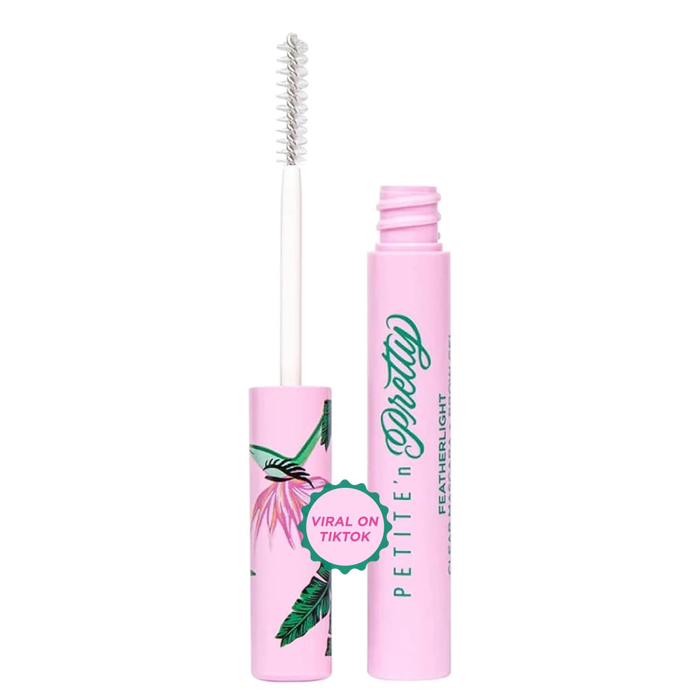 Petite 'N Pretty Featherlight Mascara Brow Gel closeup showing clear featherweight finish.