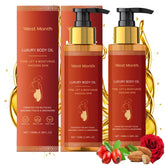 Pewatul Body Firming Oil bottle closeup showing rose-infused moisture