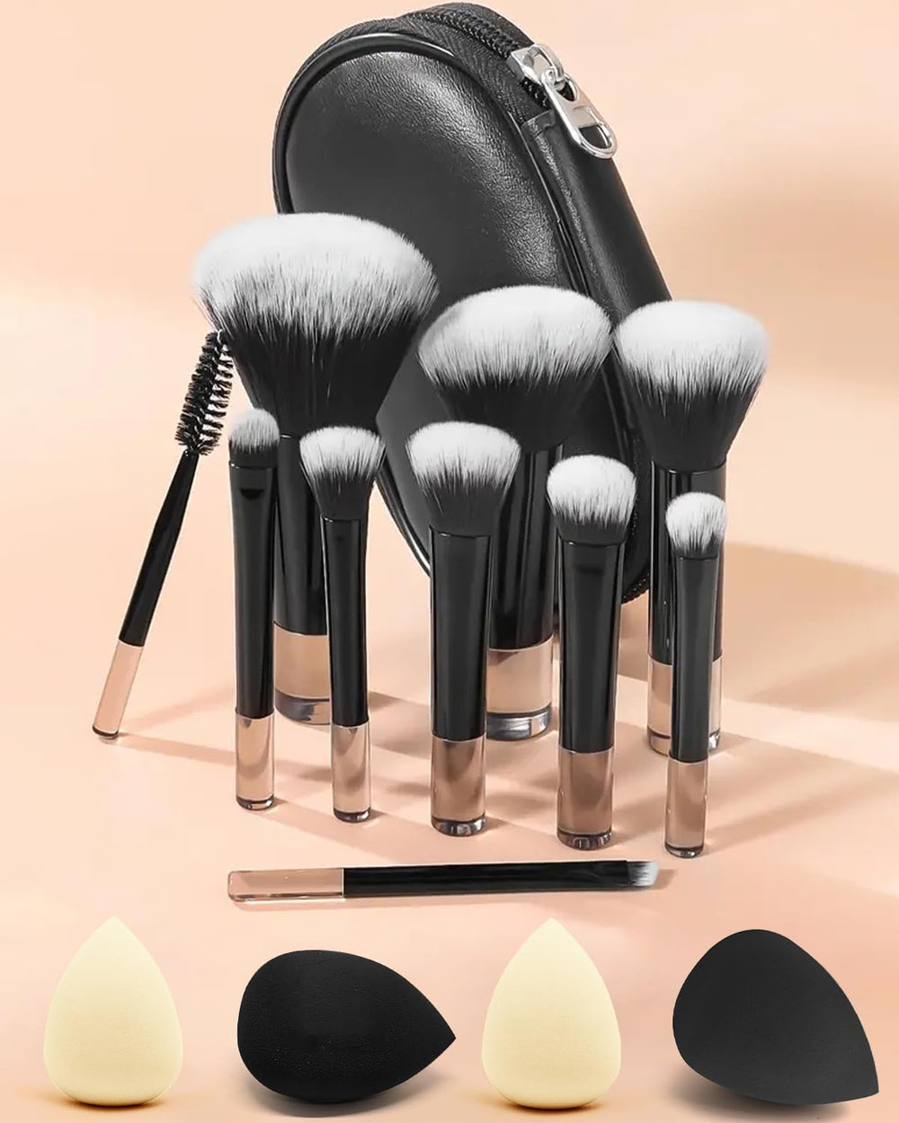 PGRODE mini travel makeup brushes set with pouch for on-the-go touch-ups and organization.