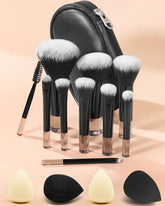 PGRODE mini travel makeup brushes set with pouch for on-the-go touch-ups and organization.