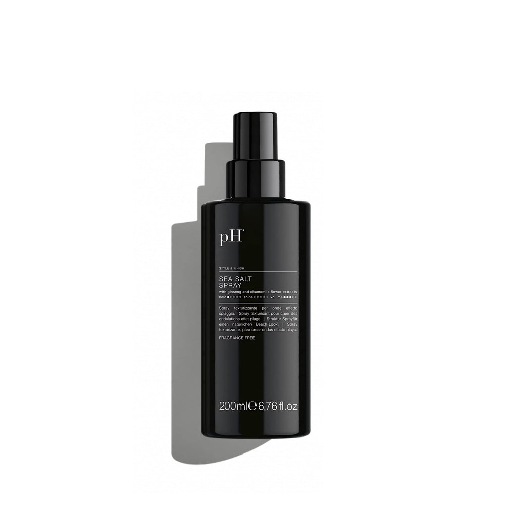 pH PURE HAIR Sea Salt Spray bottle shows lightweight texture and subtle beachy volume.