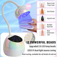 Phain U V nail lamp LCD display shows timer settings for easy DIY curing