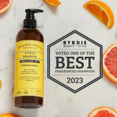 Pharmacopia Citrus Shampoo lather captures citrus aroma and cleansing action.