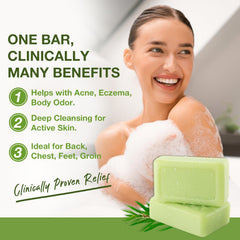 PHARMBANNER Tea Tree Antifungal Soap Bar foaming lather closeup for clean skin