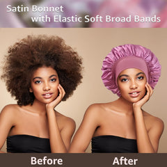 PHILIGHTS satin bonnet worn over braids maintains hairstyle.