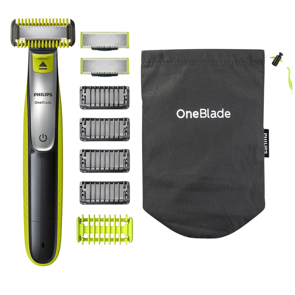Philips OneBlade hybrid face trimmer with combs for precise edge definition.