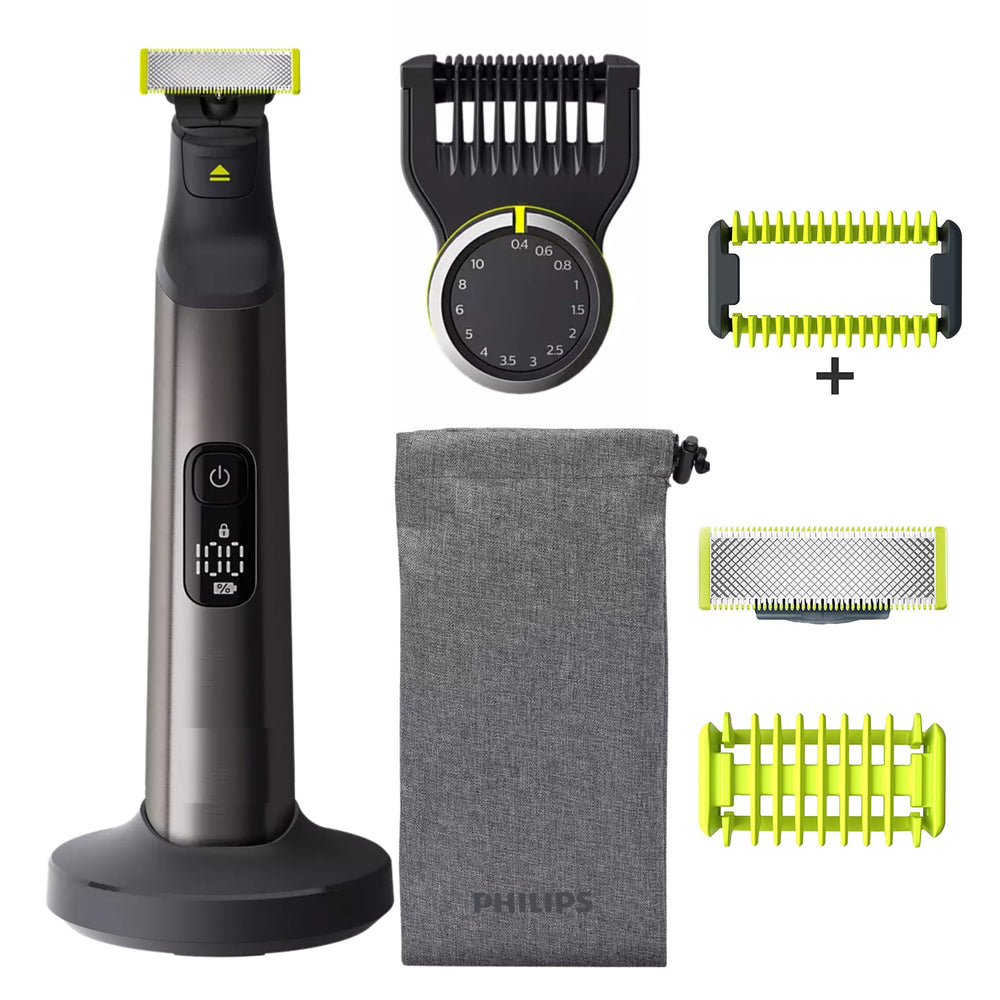 Philips OneBlade Pro digital display shows battery status for ready grooming