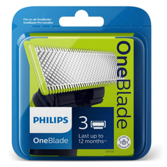 Close-up of Philips OneBlade blade edge showing precision for stubble and beard styling.