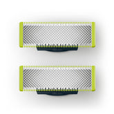 Philips OneBlade stainless-steel blades closeup for precise, smooth facial trims.