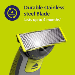 Philips OneBlade X2 360 dual-way blade held in hand for versatile shaving.