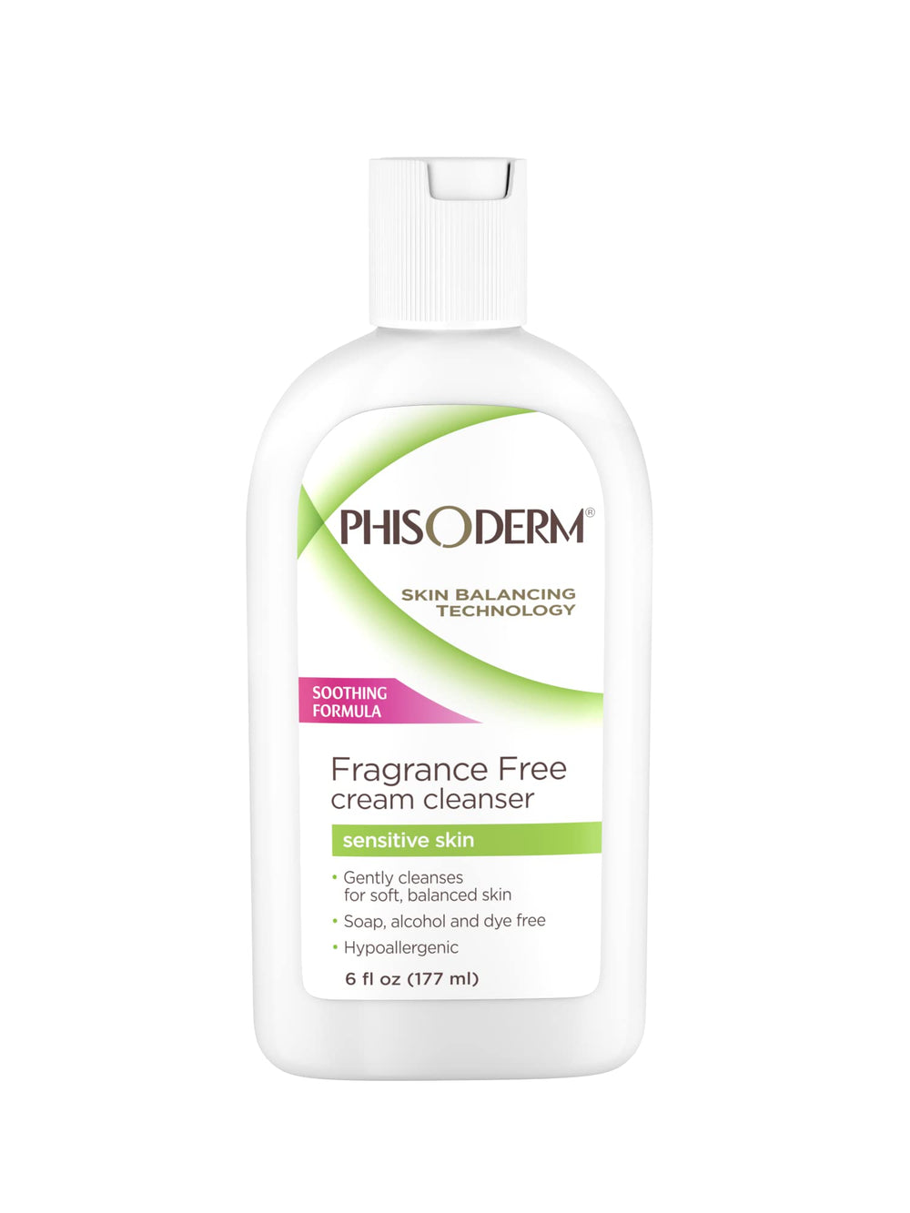 Phisoderm fragrance-free cream cleanser bottle demonstrates gentle daily cleanse for sensitive skin.