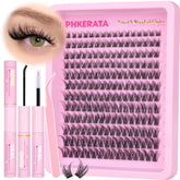 PHKERATA wispy lash clusters kit 192 pcs close-up showing volumizing natural lashes
