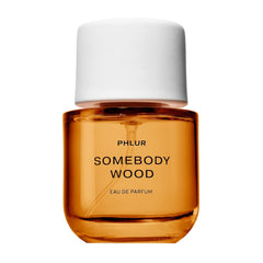 PHLUR Somebody Wood bottle front displaying a spicy-woody fragrance ideal for evening wear