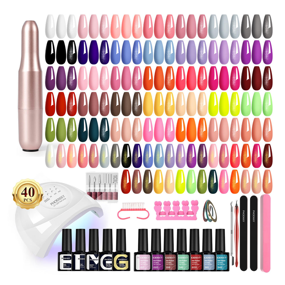 Phoenixy 53 Pcs gel nail polish kit with vibrant colors for at home manicures.
