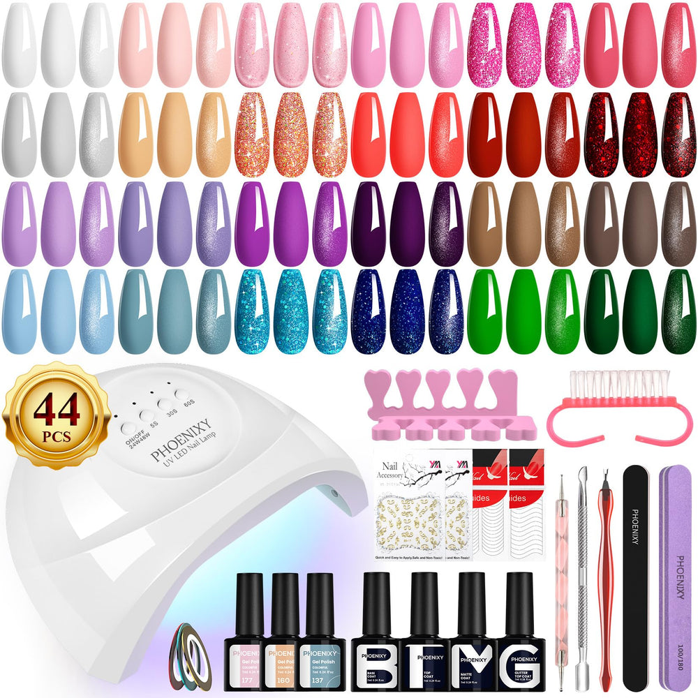 Phoenixy gel nail kit with 48W UV lamp for fast curing and flawless nails