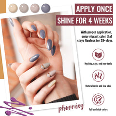 phoenixy 4-top-coats – gloss, matte, silver glitter, and gold glitter finishes