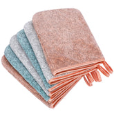 PHOGARY six-pack microfiber mitts green for gentle body and face cleansing.